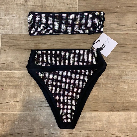 Beach Riot Other - Beach riot black rhinestone bikini, brand new!!